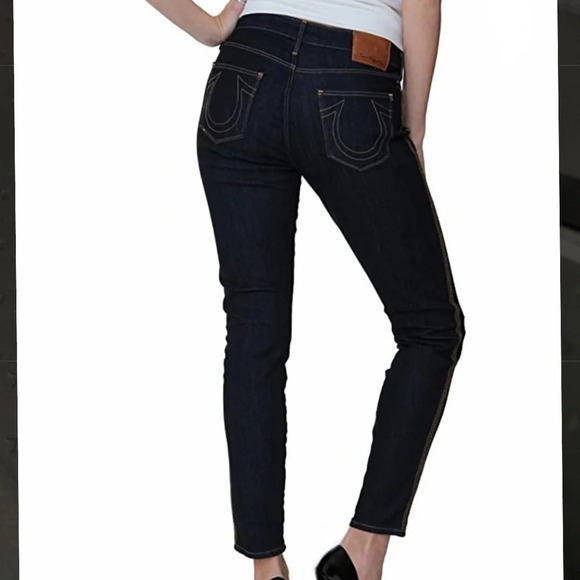 True Religion Halle Tuxedo Skinny Jeans Blue Low Rise Y2K size 27 - Picture 2 of 15